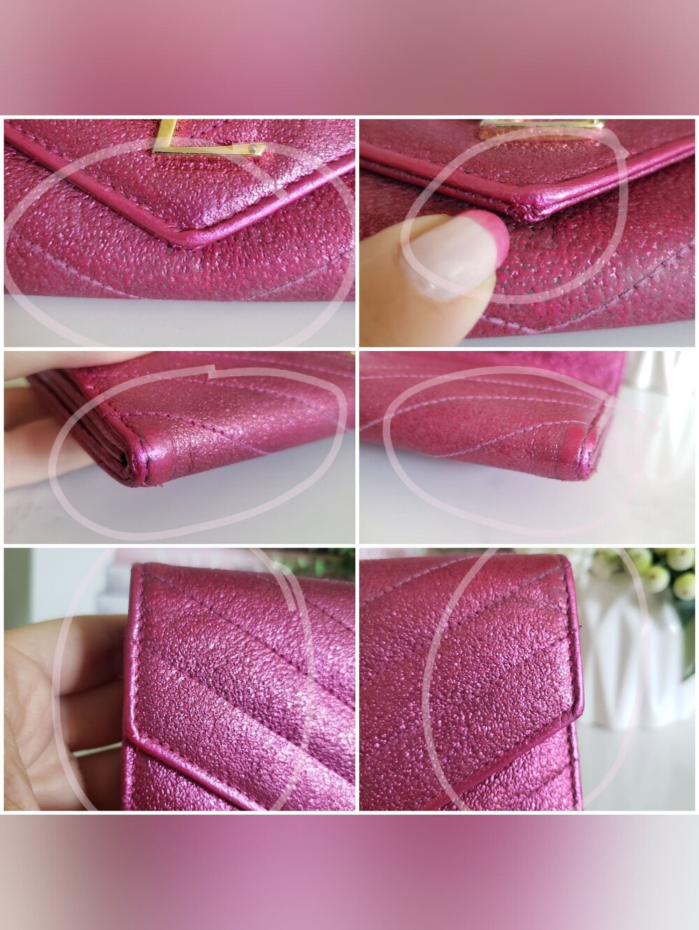 Authentic Pre-owned Saint Laurent Crackled Calfskin Metallic Chevron Flap Wallet - Picture 11 of 15